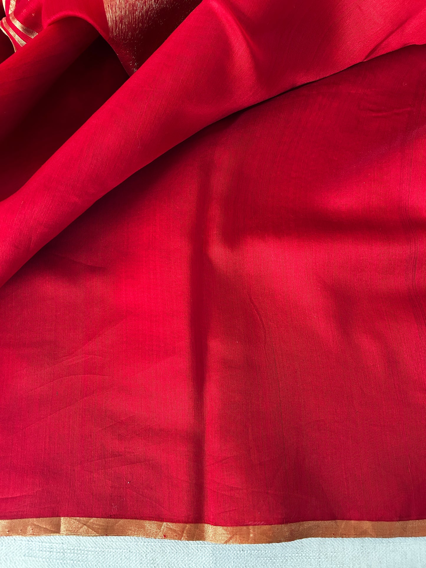 ANAR — Ruby Red Gold Stripe Chanderi Silk Cotton Saree