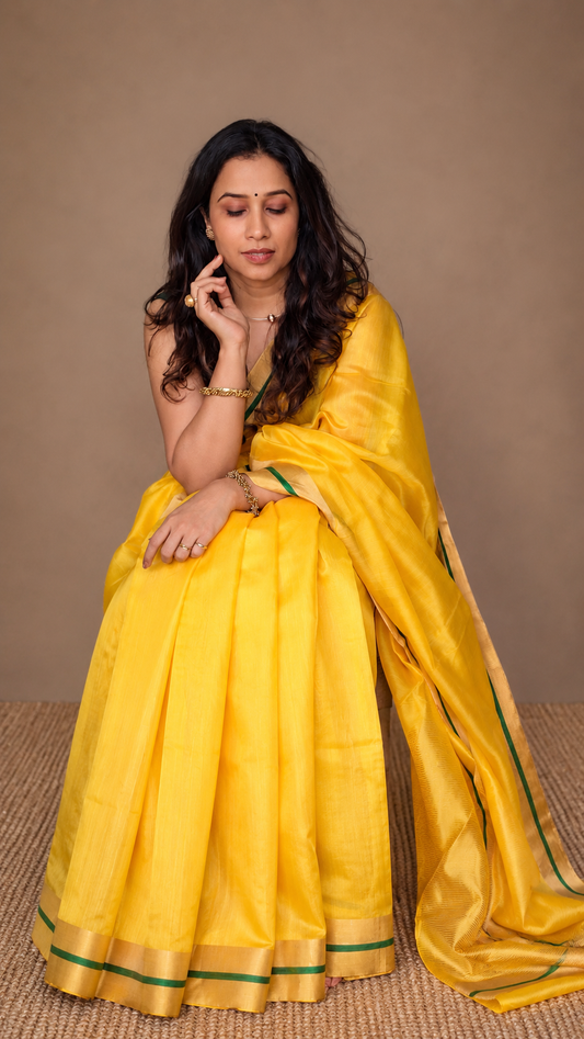 DHOOP — Sunshine Yellow Plain Chanderi Silk Cotton Saree