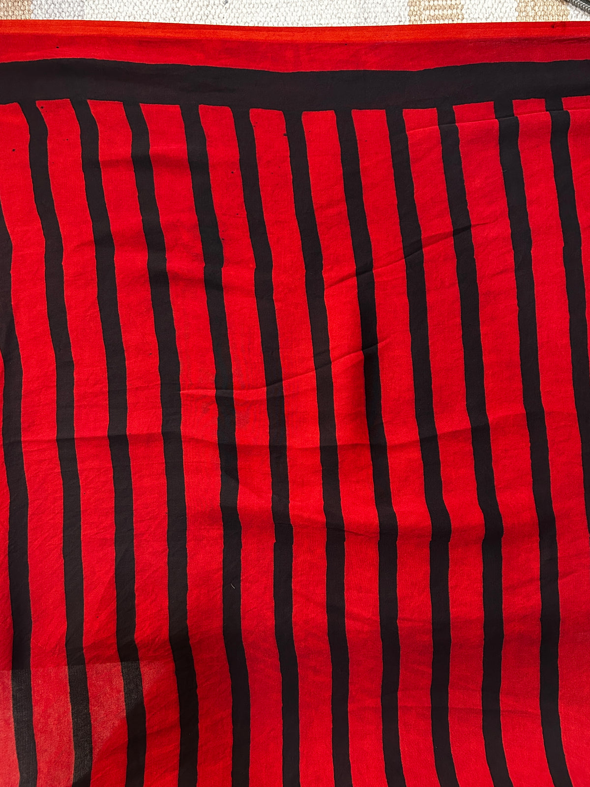 Red & Black Ajrakh Geometric Modal Silk Saree