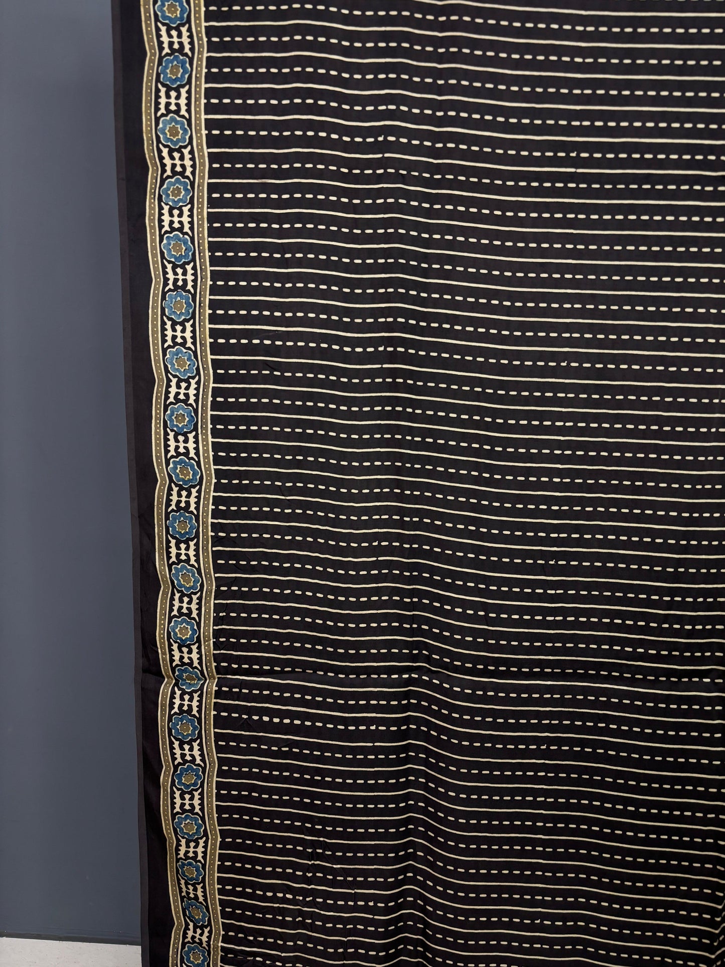 Olive Green & Black Ajrakh hand block Printed Modal Silk Saree - Earthy Blocks