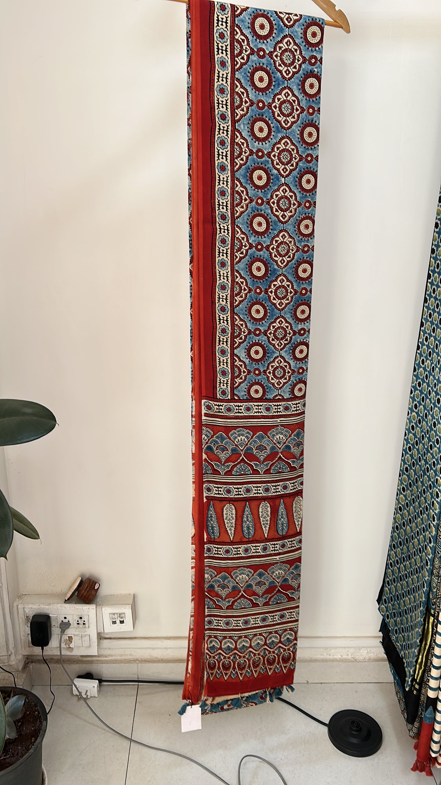 UDAN — Rust Red & Sky Blue Ajrakh Modal Silk Saree