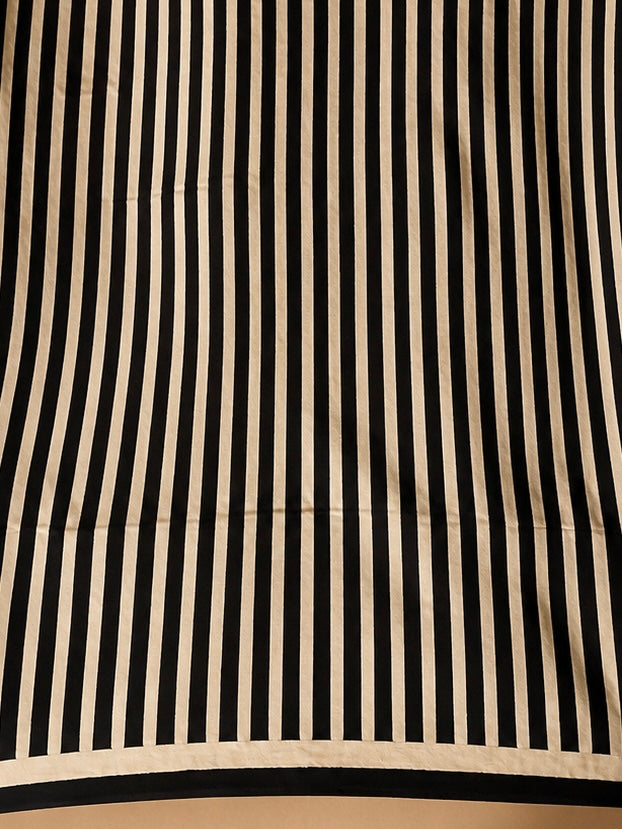 INFINITY — Beige & Black Ajrakh Geometric Hand Block Printed Modal Silk Saree