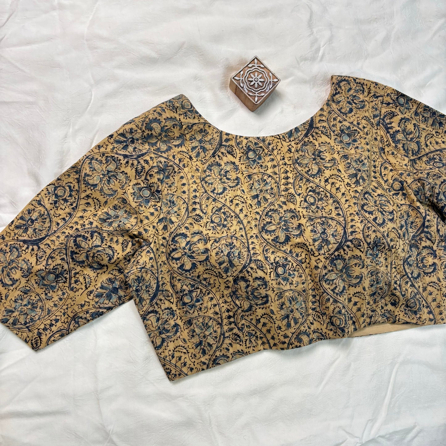 Beige Kalamkari Cotton Blouse - Earthy Blocks