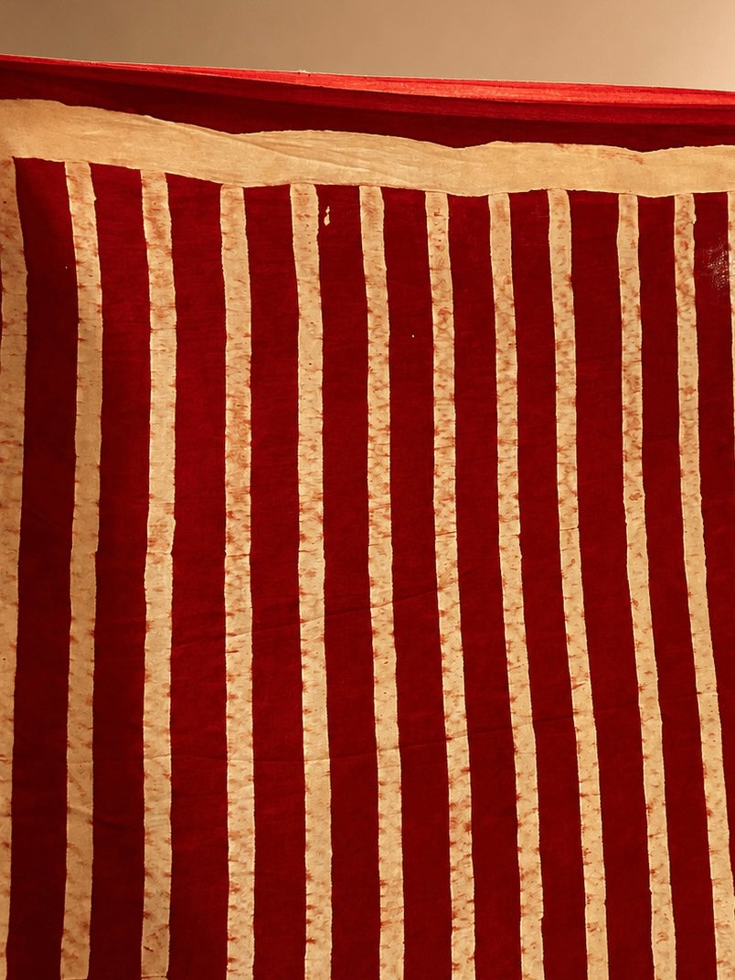 INFINITY — Red & Beige Ajrakh Geometric Hand Block Printed Modal Silk Saree