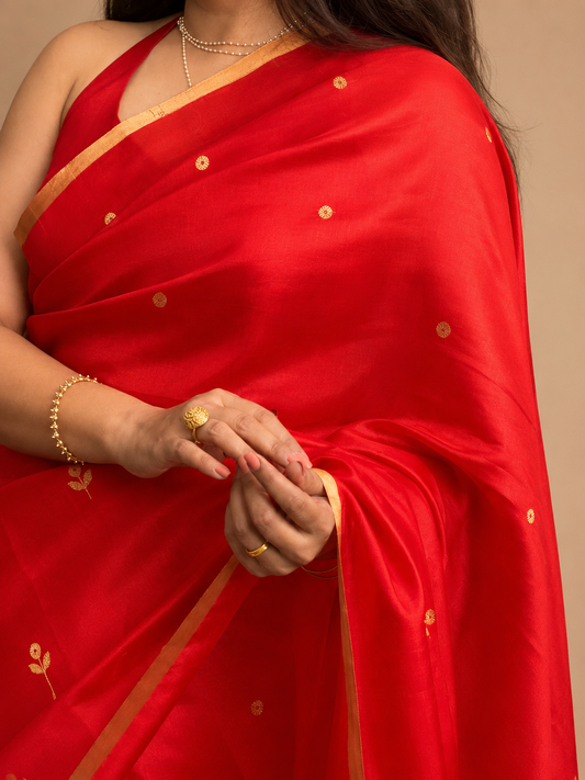 LILA — Red Chanderi Pattu Silk Saree