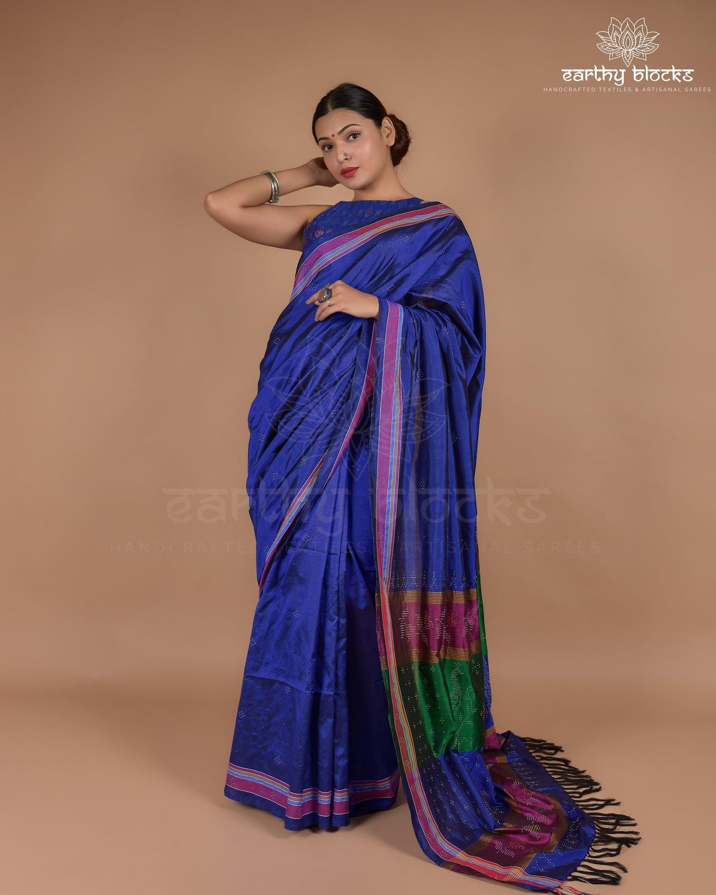 Royal Blue Tangaliya Silk Handwoven Saree - Earthy Blocks