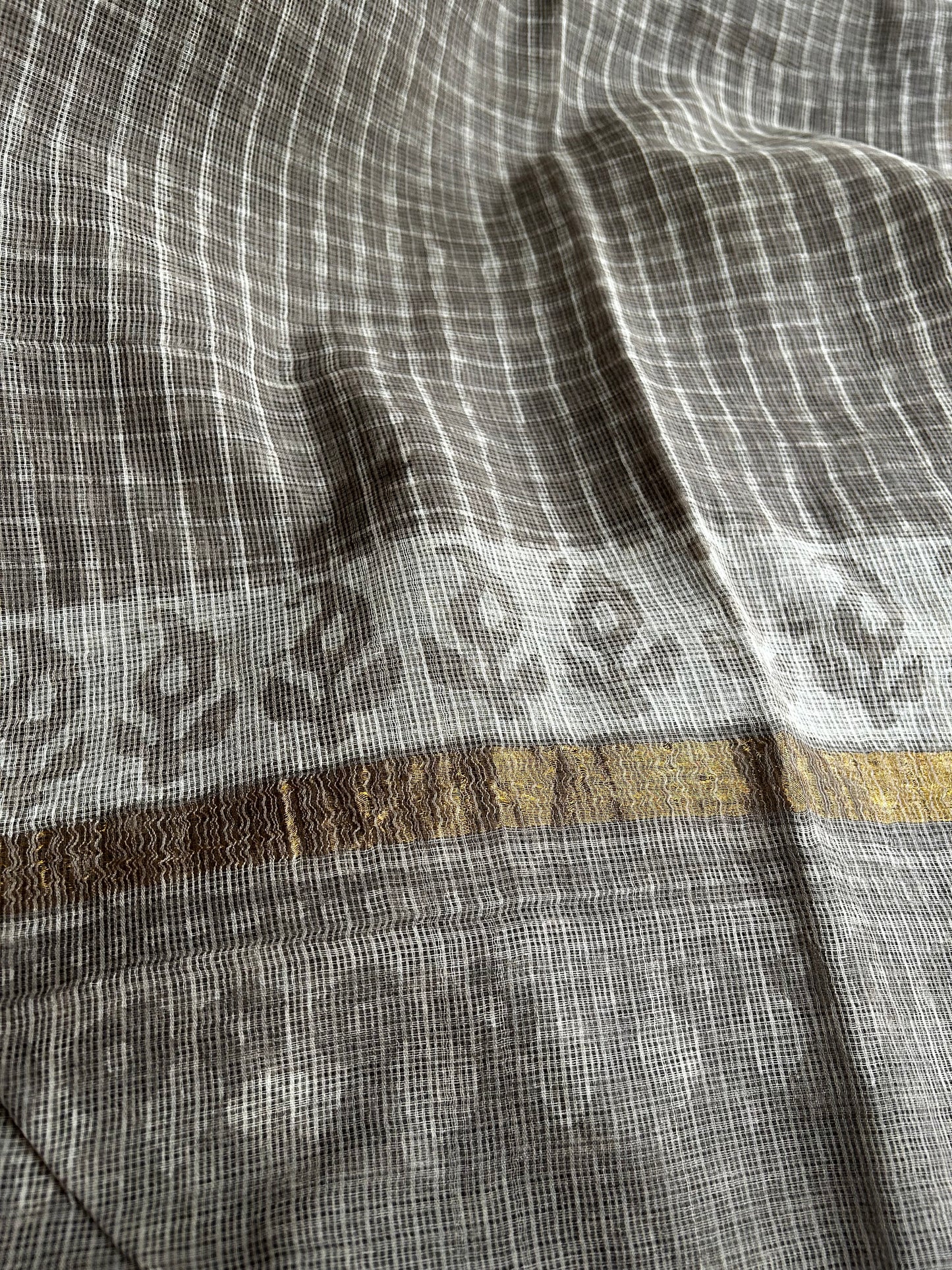 Mitti — Brown Dabu Hand Block Printed Kota Doria Saree