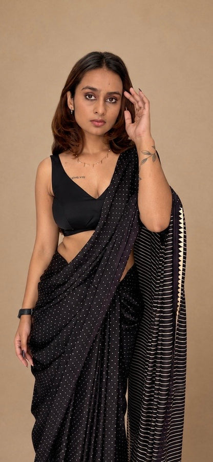 RAI DANA — Black & Beige Ajrakh Modal Silk Saree