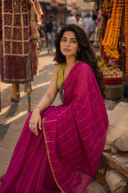 TESU —Pink Chanderi Cotton Silk Saree