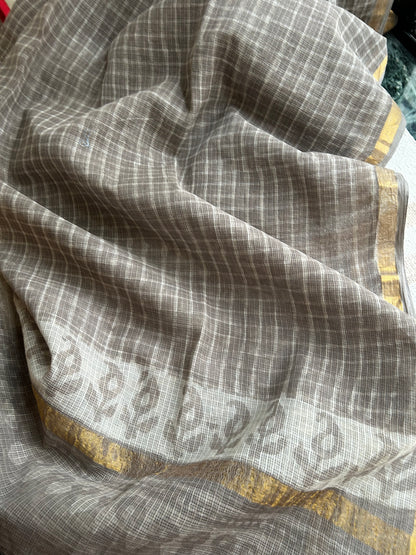 Mitti — Brown Dabu Hand Block Printed Kota Doria Saree
