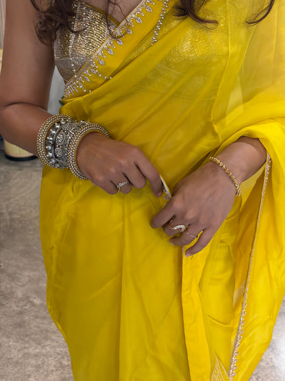 DHOOP — Sunshine Yellow Organza Silk Hand Embroidered Saree