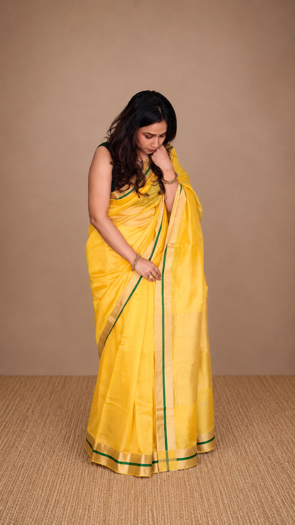 DHOOP — Sunshine Yellow Plain Chanderi Silk Cotton Saree