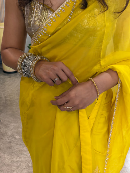 DHOOP — Sunshine Yellow Organza Silk Hand Embroidered Saree