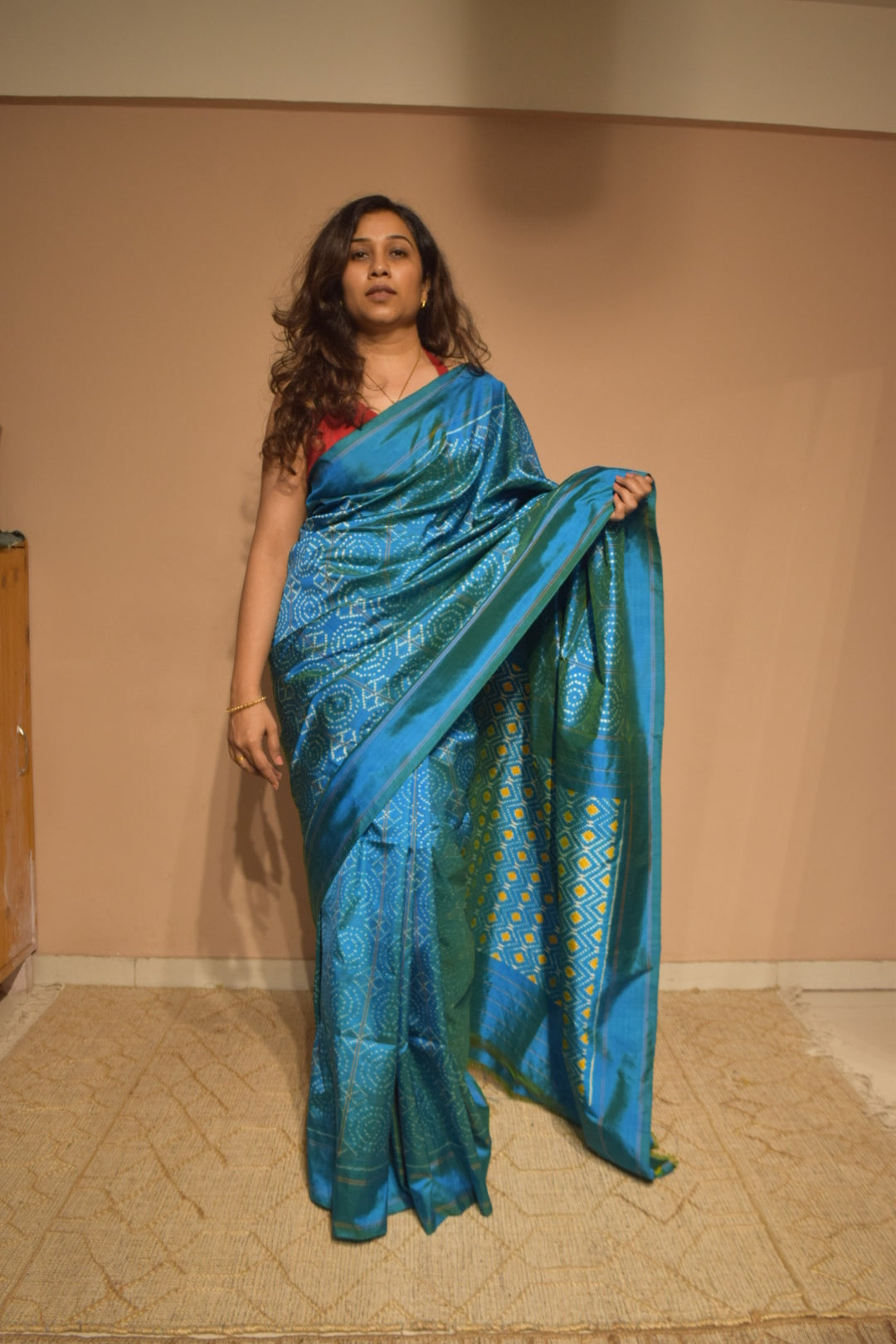 MEGHA — Teal Ikat Handloom Mulberry Silk Saree