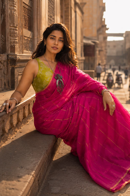 TESU —Pink Chanderi Cotton Silk Saree