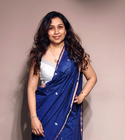NEEL — Royal Blue Jamdani Handloom Cotton Saree