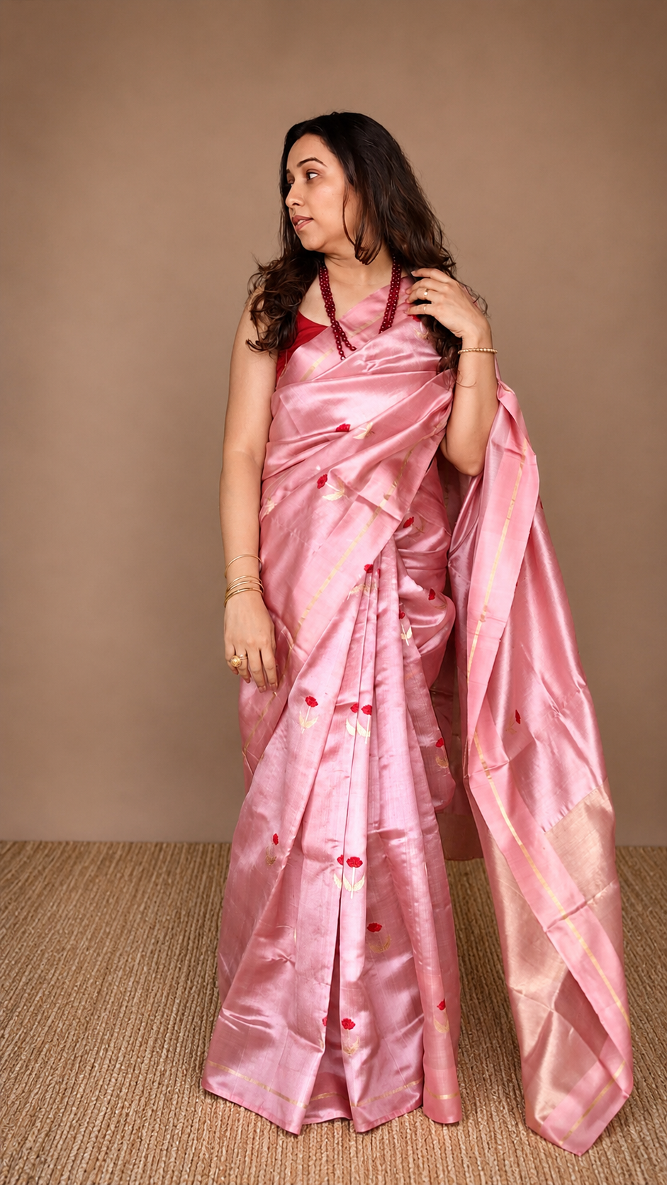 GULAABI — Dusty Rose Pink Chanderi Pattu Silk Saree
