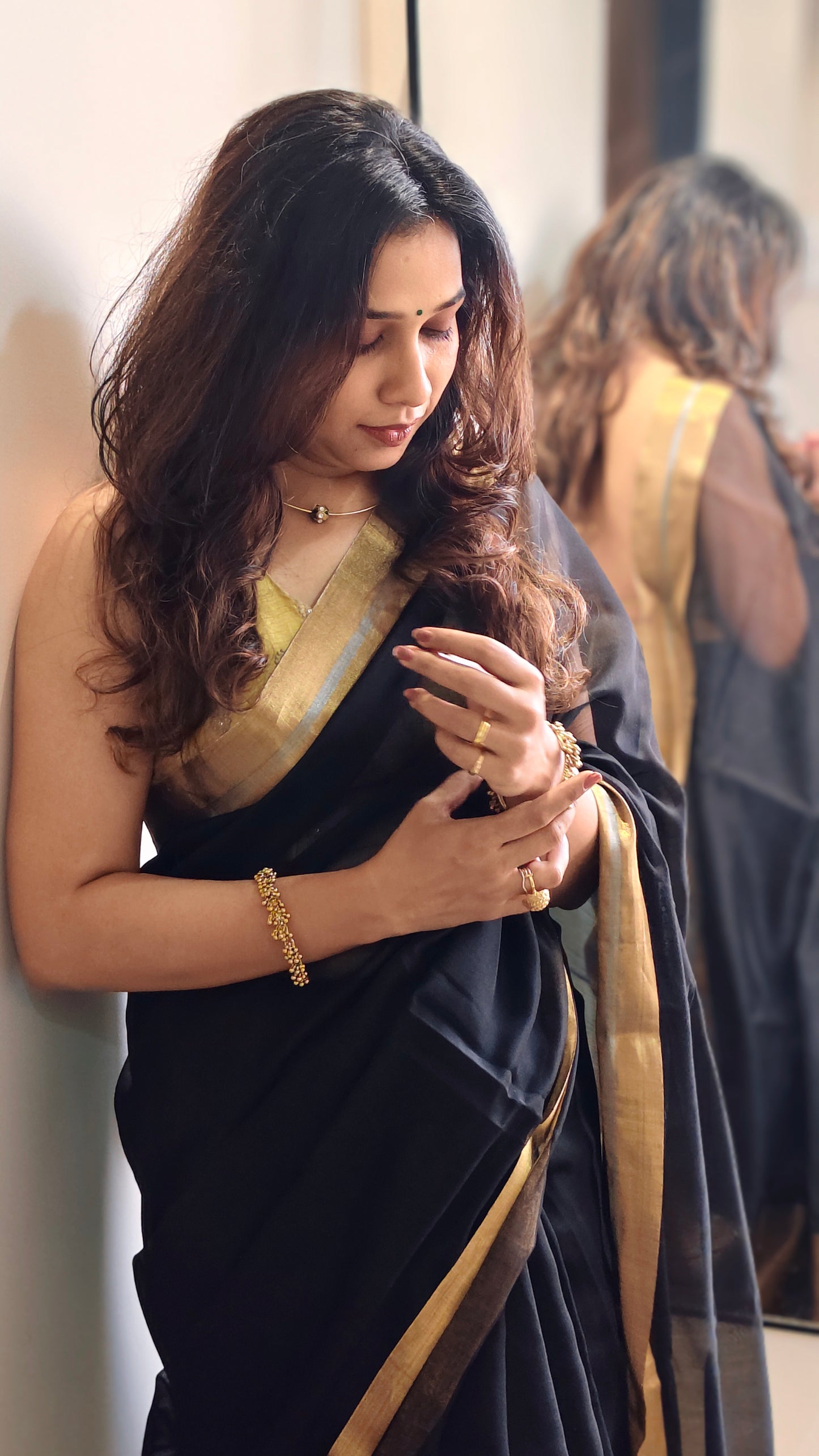 SHYAMA — Classic Black Plain Chanderi Silk Cotton Saree