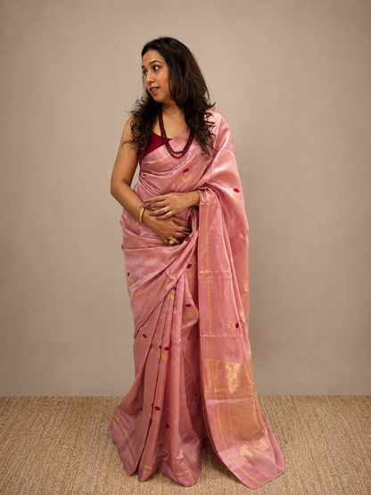 GULAABI — Dusty Rose Pink Chanderi Pattu Silk Saree