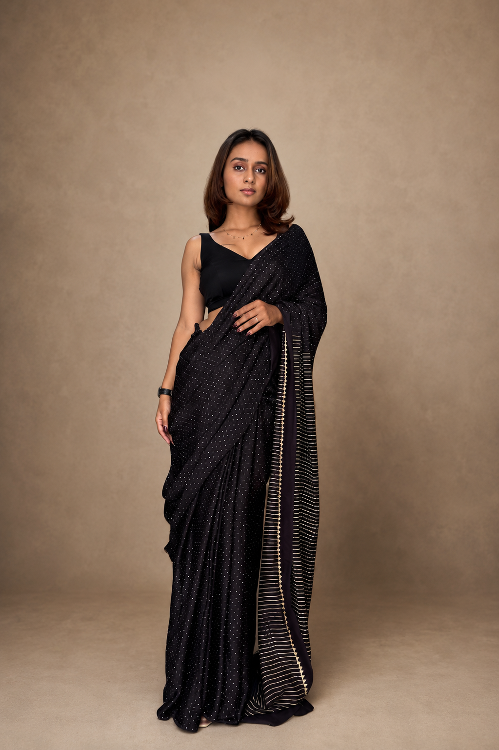 RAI DANA — Black & Beige Ajrakh Modal Silk Saree