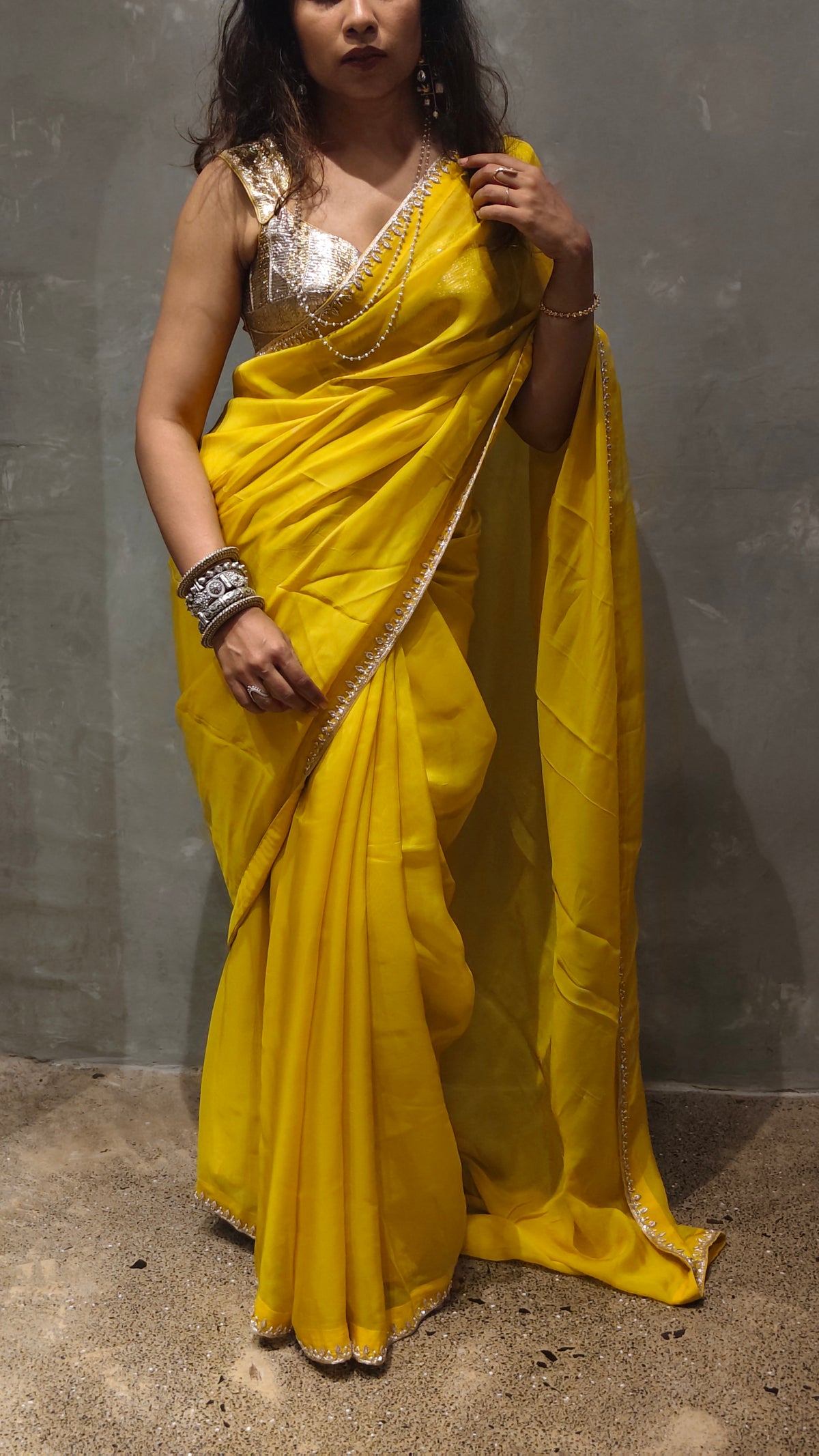 DHOOP — Sunshine Yellow Organza Silk Hand Embroidered Saree