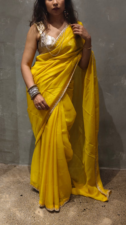 DHOOP — Sunshine Yellow Organza Silk Hand Embroidered Saree