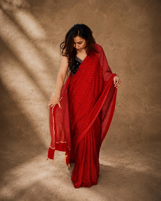 LAAL DANA — Red & Beige Rai Dana Ajrakh Modal Silk Saree