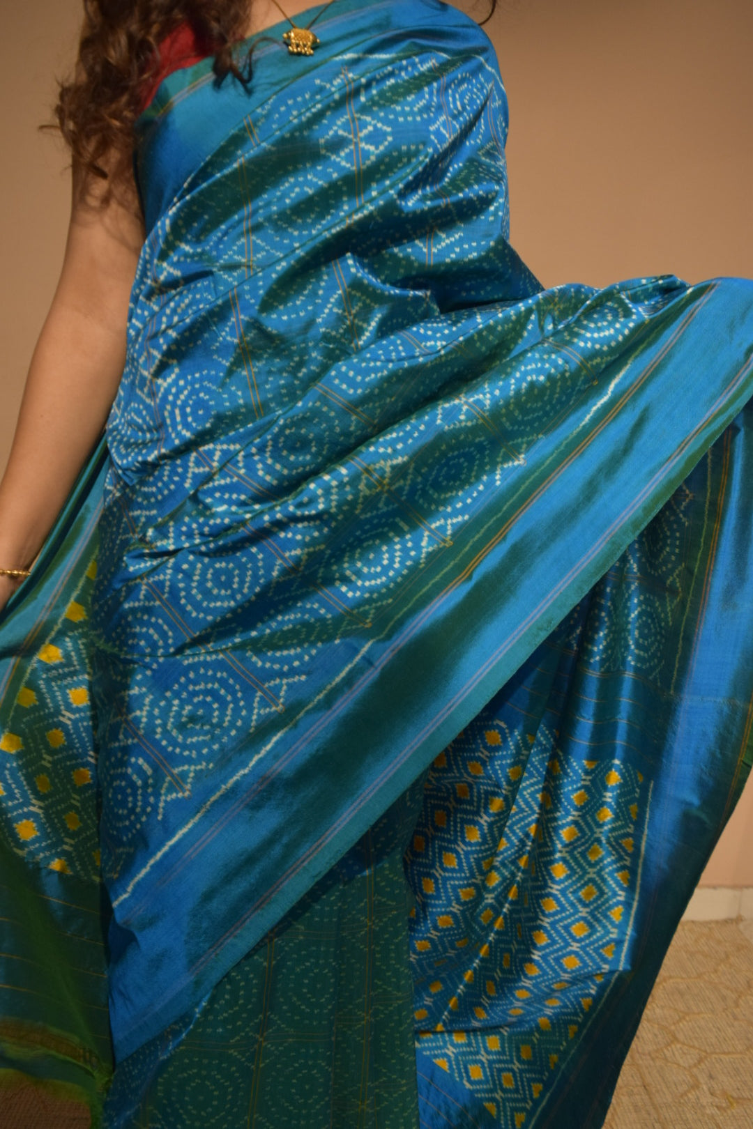 MEGHA — Teal Ikat Handloom Mulberry Silk Saree