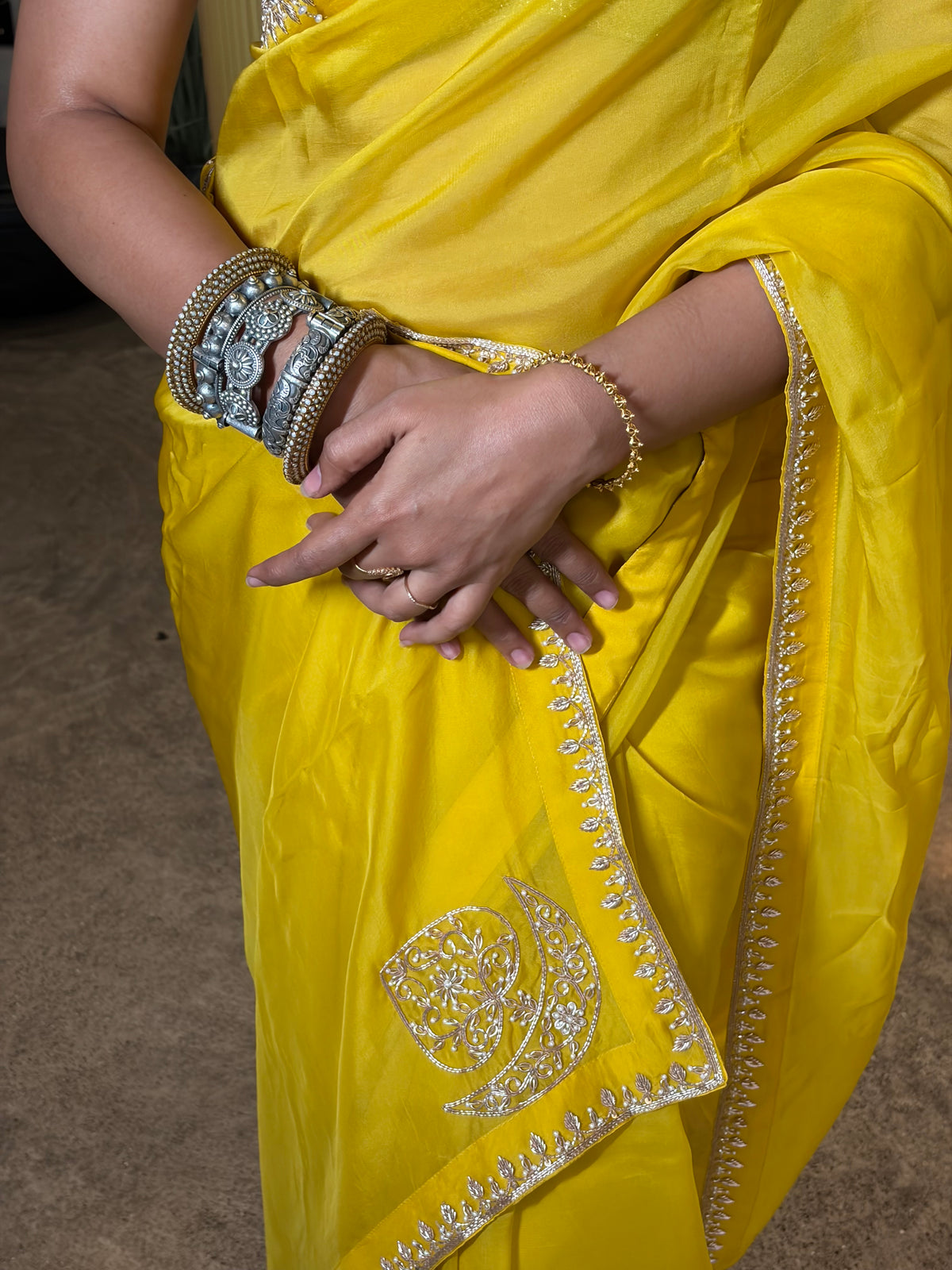 DHOOP — Sunshine Yellow Organza Silk Hand Embroidered Saree
