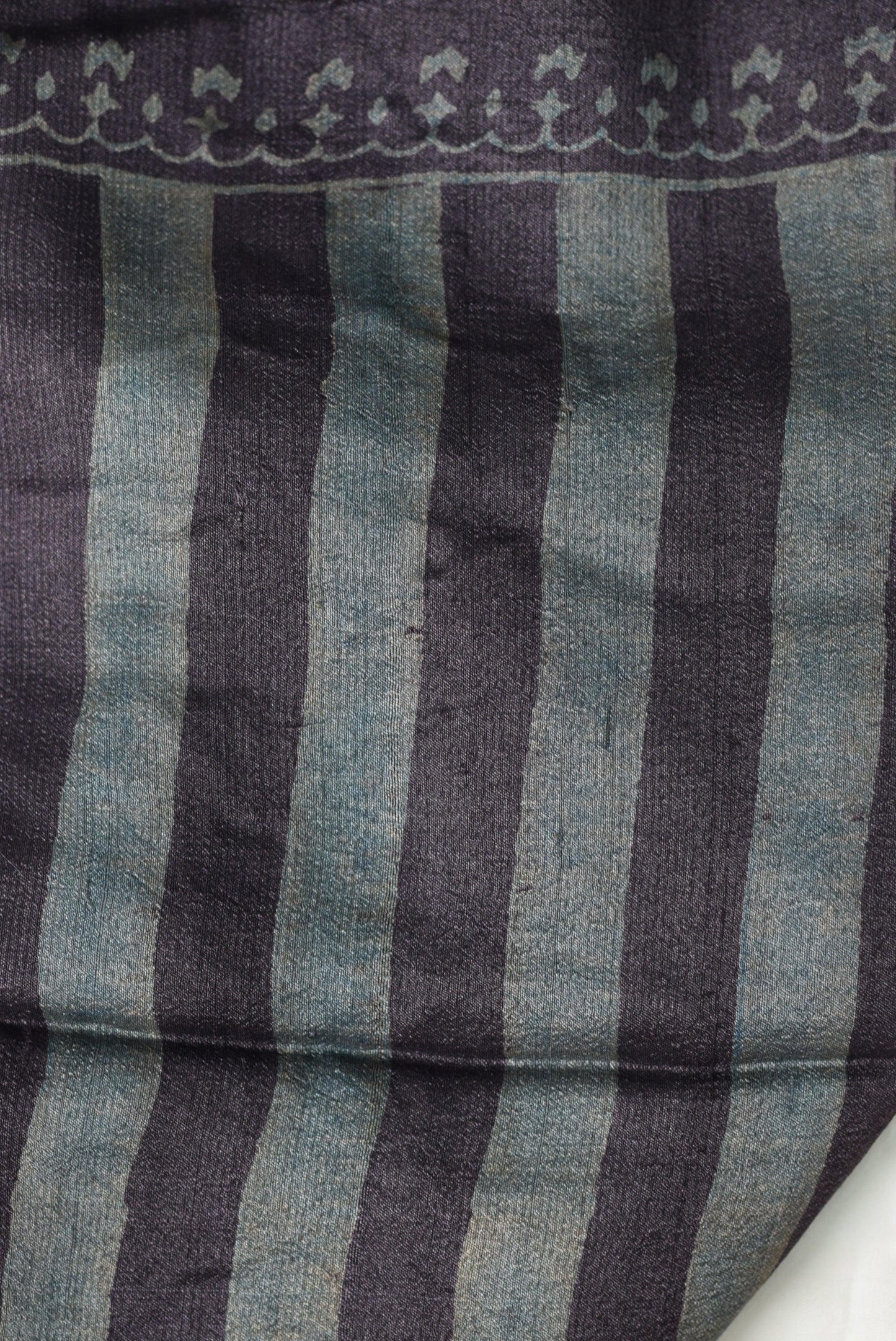 Ajrakh Stripes Handwoven Pure Tussar Hand Block Printed Silk Saree - Earthy Blocks