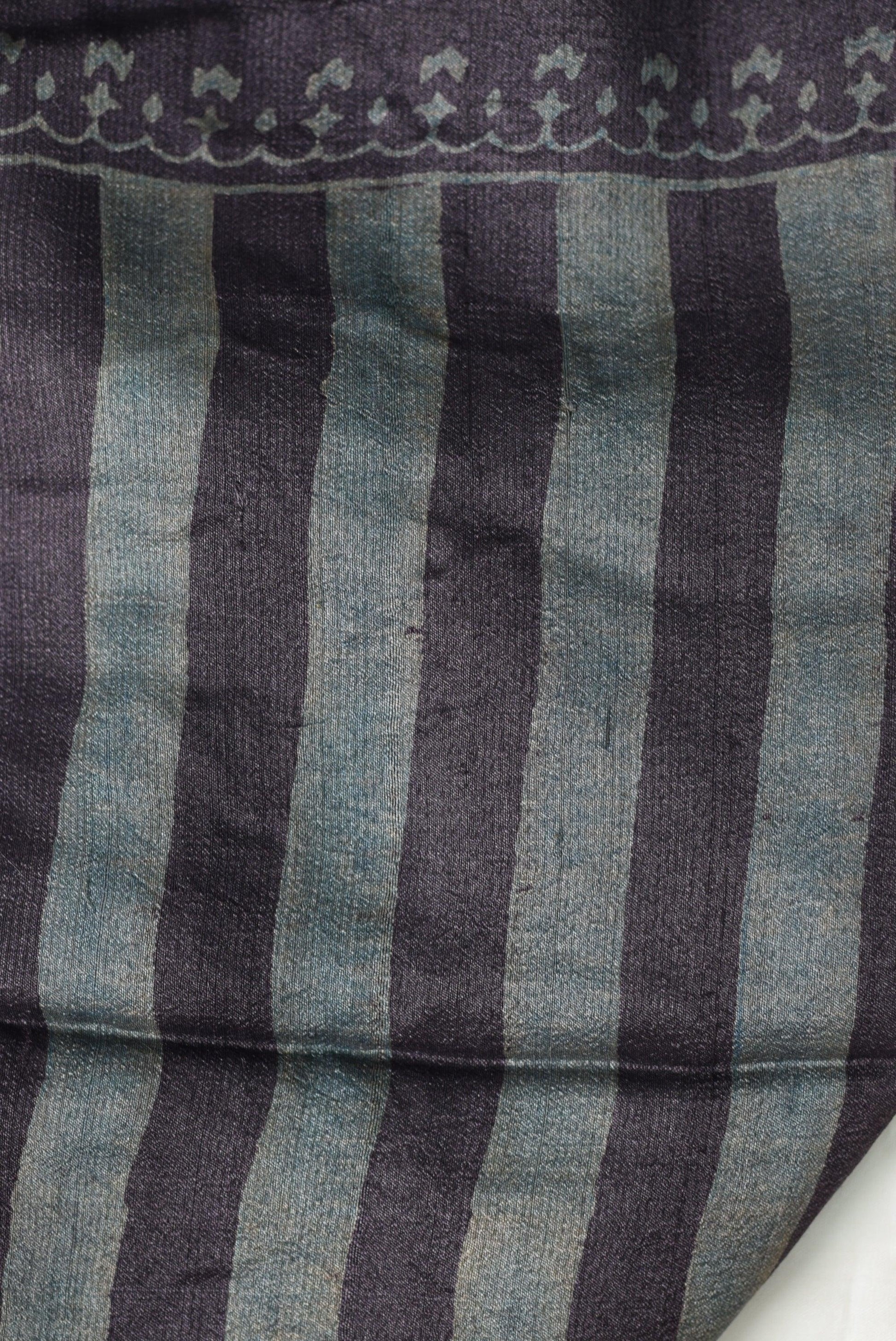 Ajrakh Stripes Handwoven Pure Tussar Hand Block Printed Silk Saree - Earthy Blocks