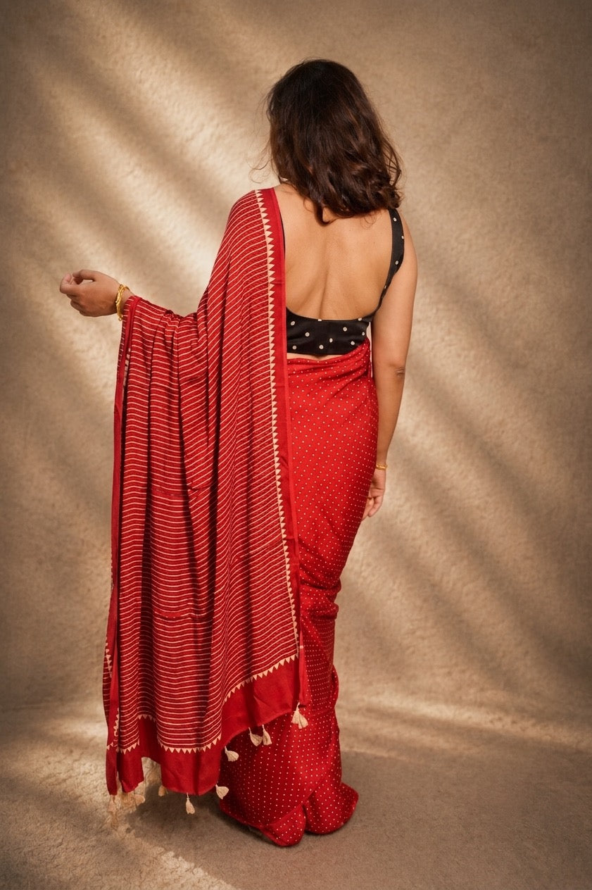 LAAL DANA — Red & Beige Rai Dana Ajrakh Modal Silk Saree