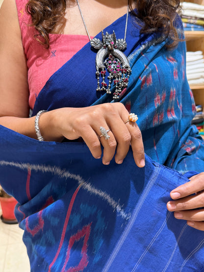 Indigo Cotton Handloom Ikkat Saree