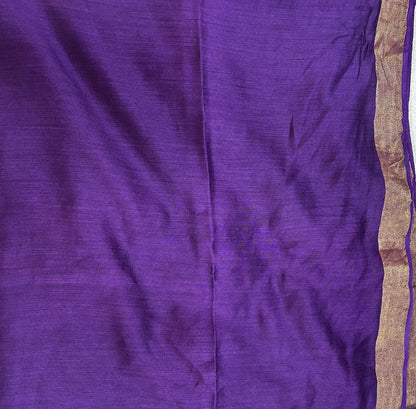 KUMUD — Deep Purple Munga Silk Saree with Gold Border & Pallu