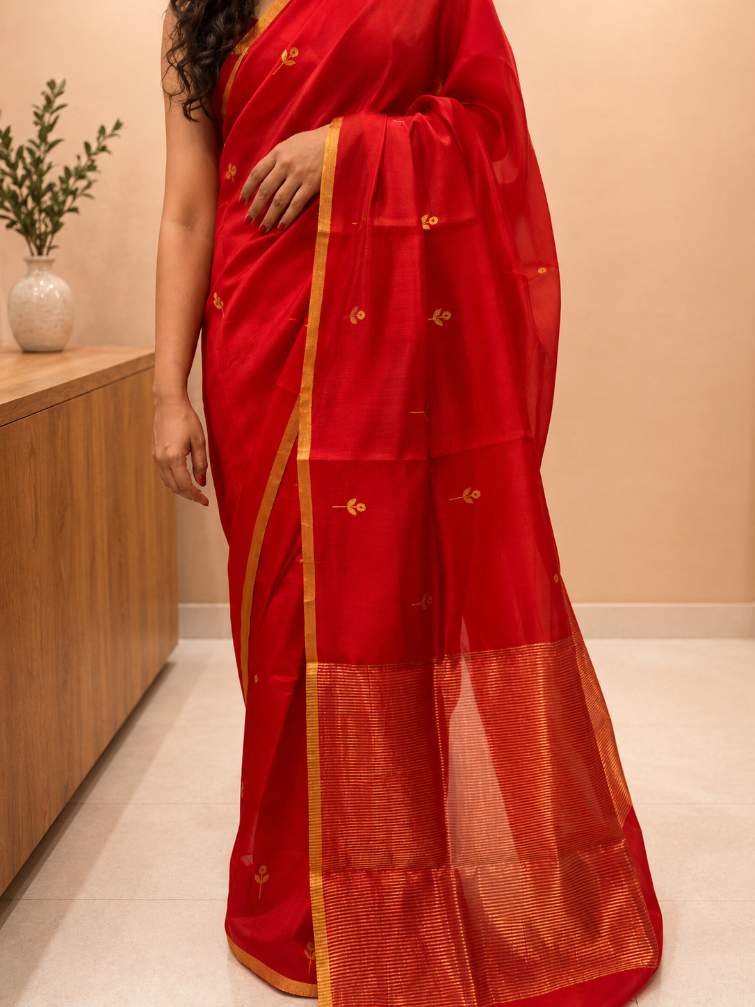 LILA — Red Chanderi Pattu Silk Saree