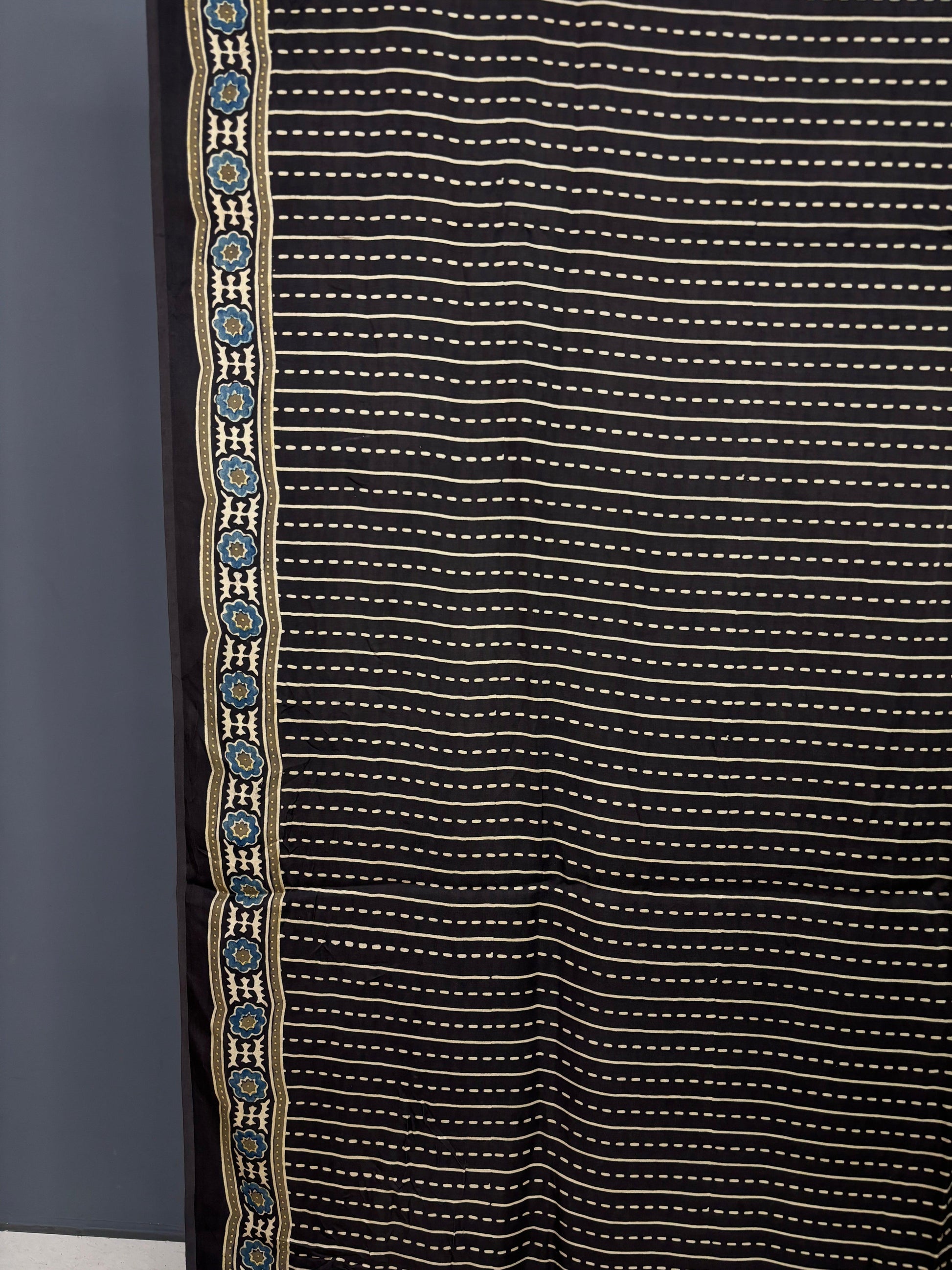 Olive Green & Black Ajrakh hand block Printed Modal Silk Saree - Earthy Blocks