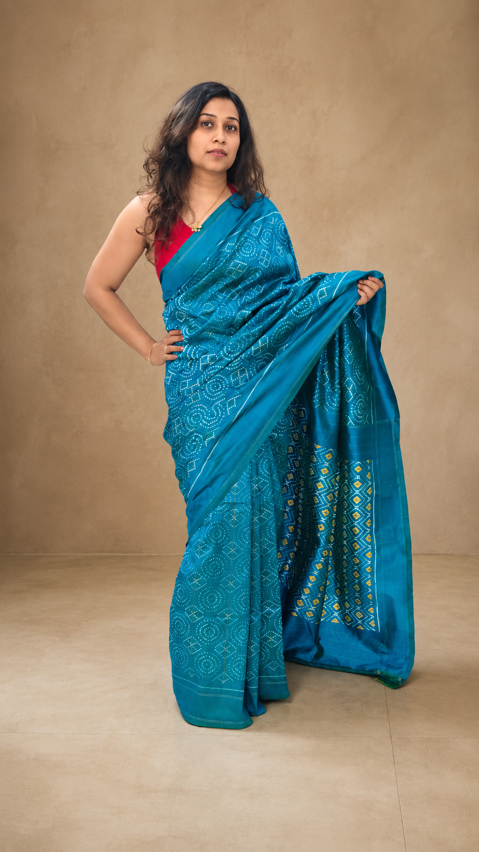 MEGHA — Teal Ikat Handloom Mulberry Silk Saree