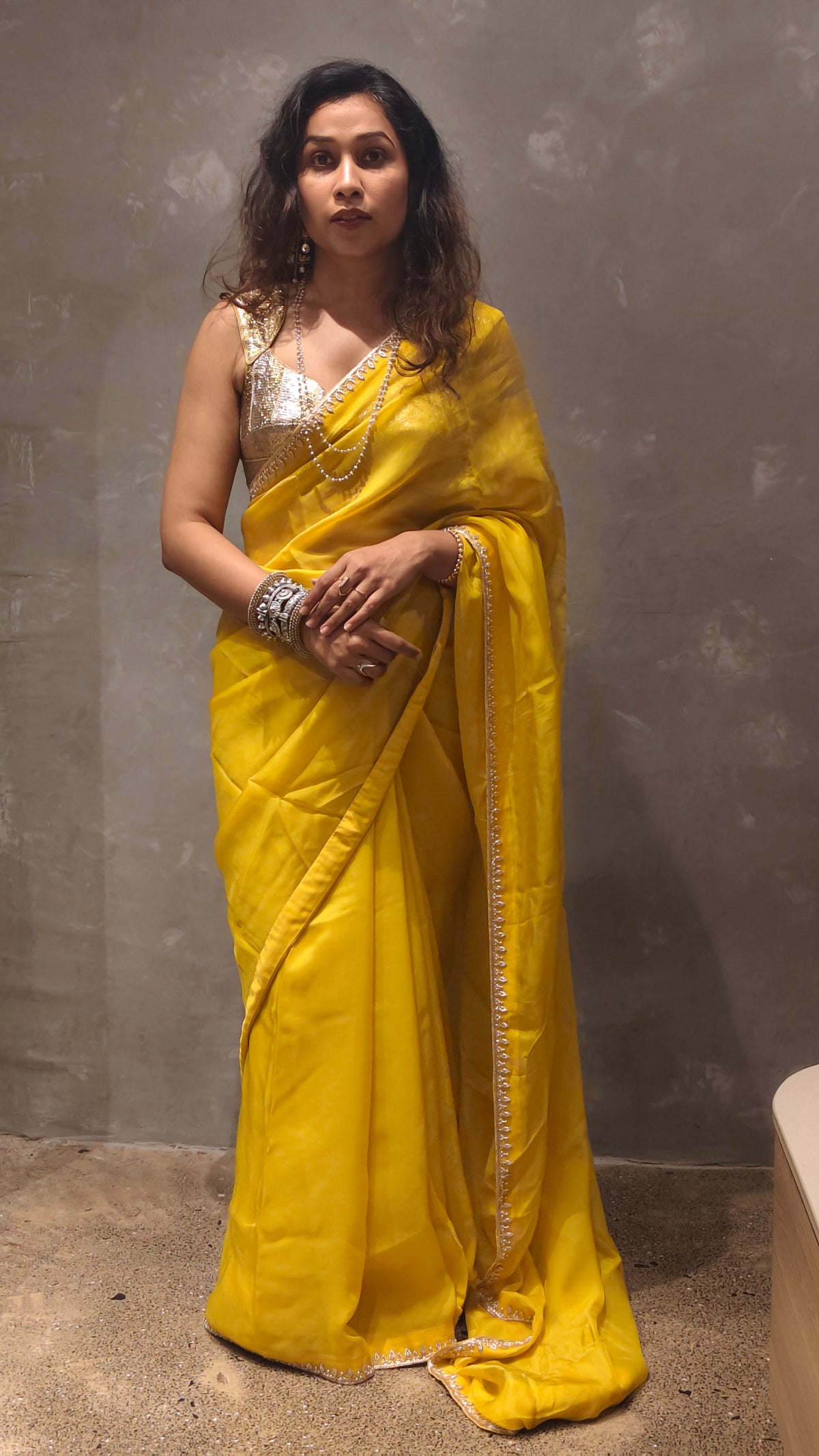 DHOOP — Sunshine Yellow Organza Silk Hand Embroidered Saree