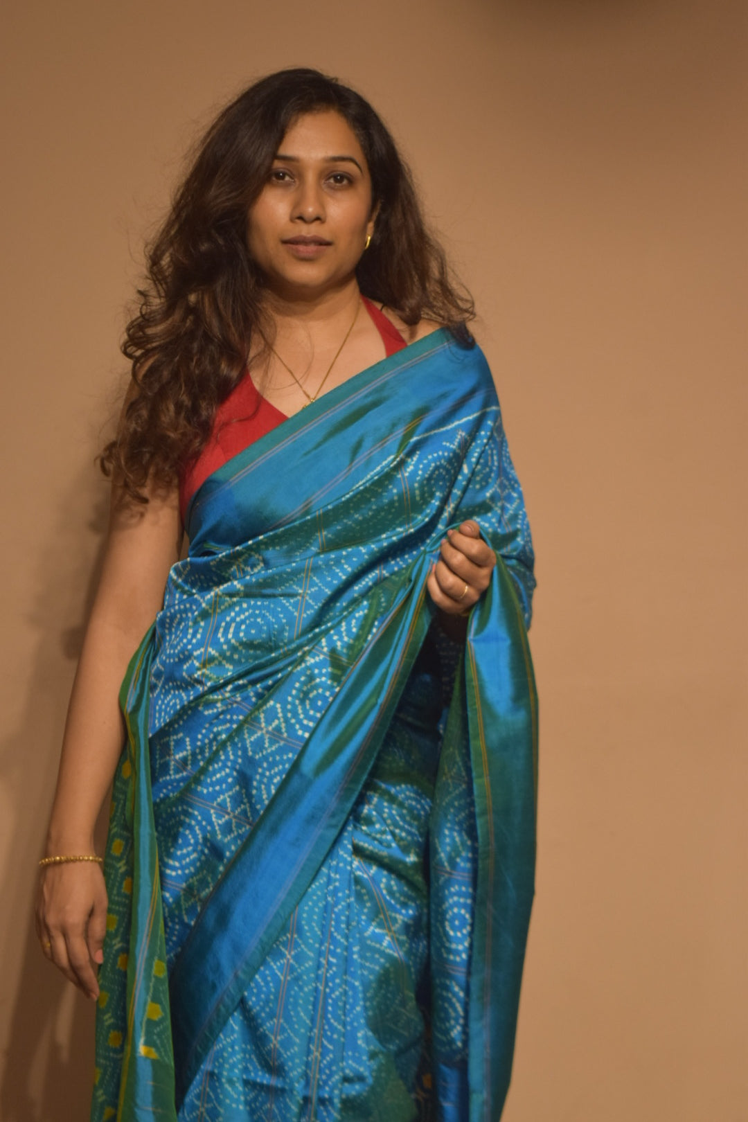 MEGHA — Teal Ikat Handloom Mulberry Silk Saree