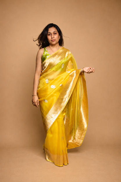 HALDI — Sunshine Yellow Organza Banarasi Silk Saree