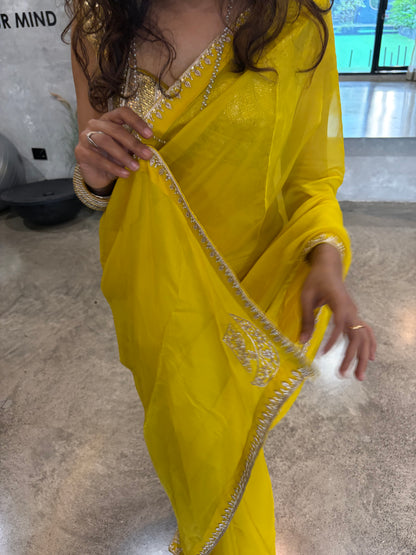 DHOOP — Sunshine Yellow Organza Silk Hand Embroidered Saree
