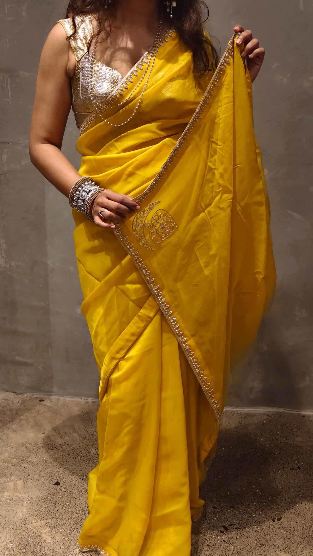 DHOOP — Sunshine Yellow Organza Silk Hand Embroidered Saree