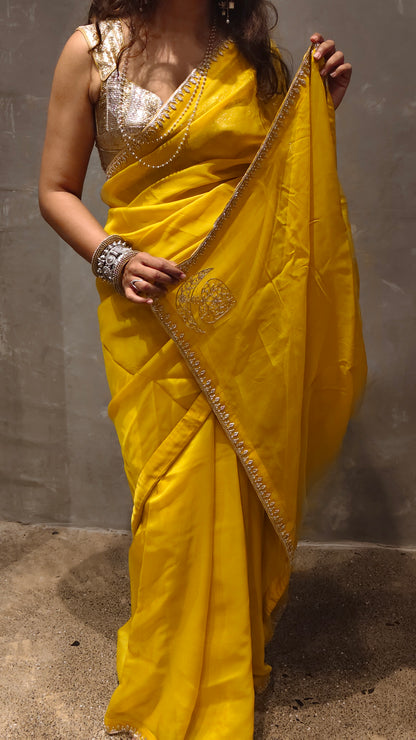 DHOOP — Sunshine Yellow Organza Silk Hand Embroidered Saree