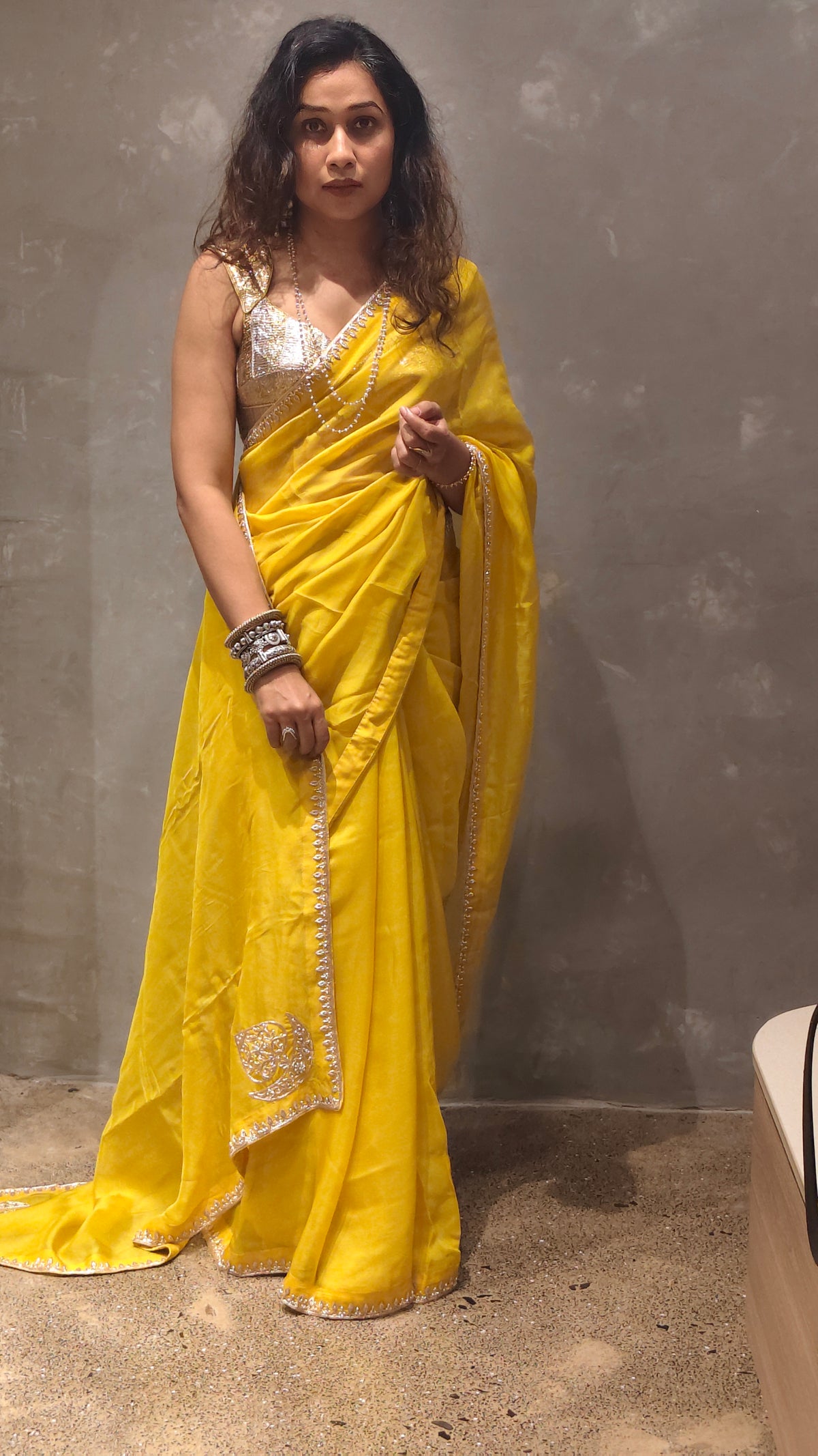 DHOOP — Sunshine Yellow Organza Silk Hand Embroidered Saree