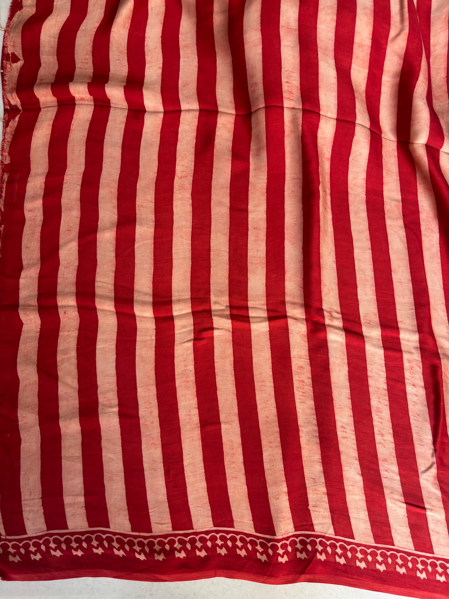 LAAL LEHREN — Red & Beige Stripes Ajrakh Modal Silk Saree