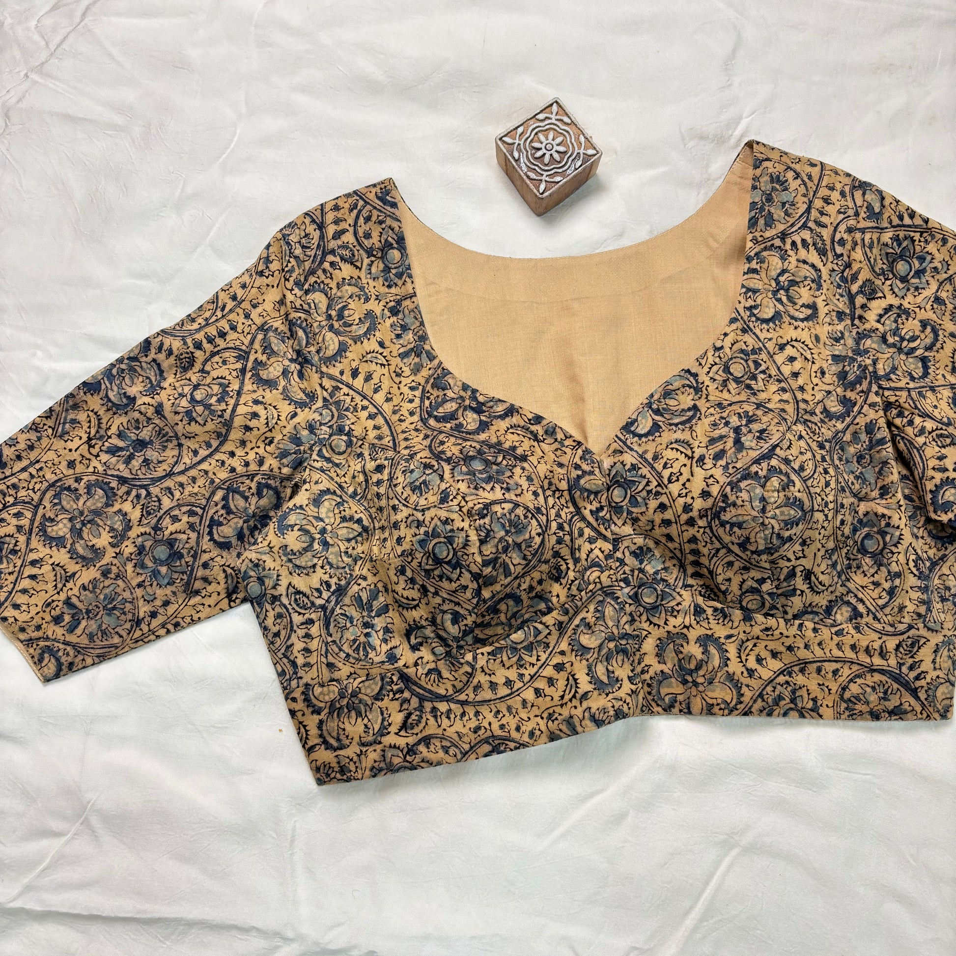 Beige Kalamkari Cotton Blouse - Earthy Blocks