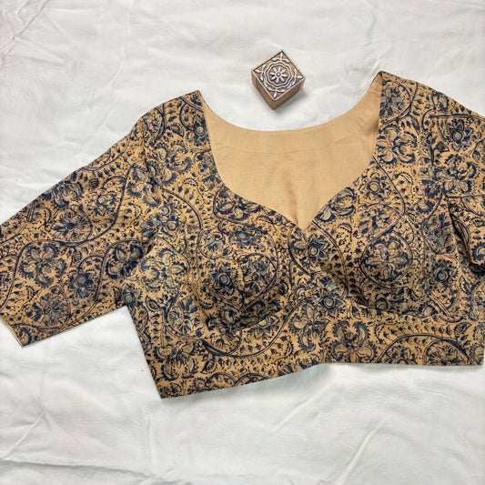 Beige Kalamkari Cotton Blouse - Earthy Blocks