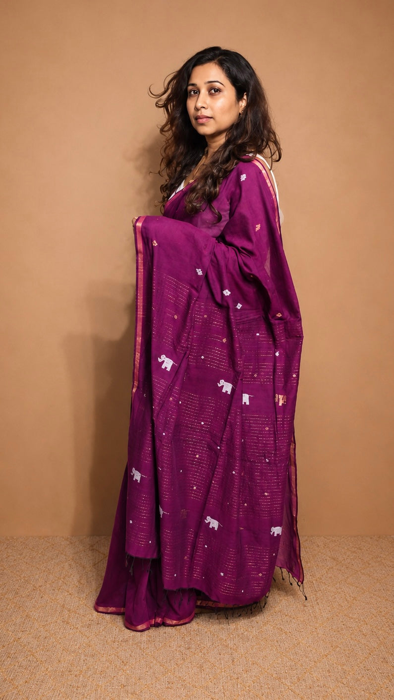 JAMUN — Amethyst Magenta Jamdani Handloom Cotton Saree