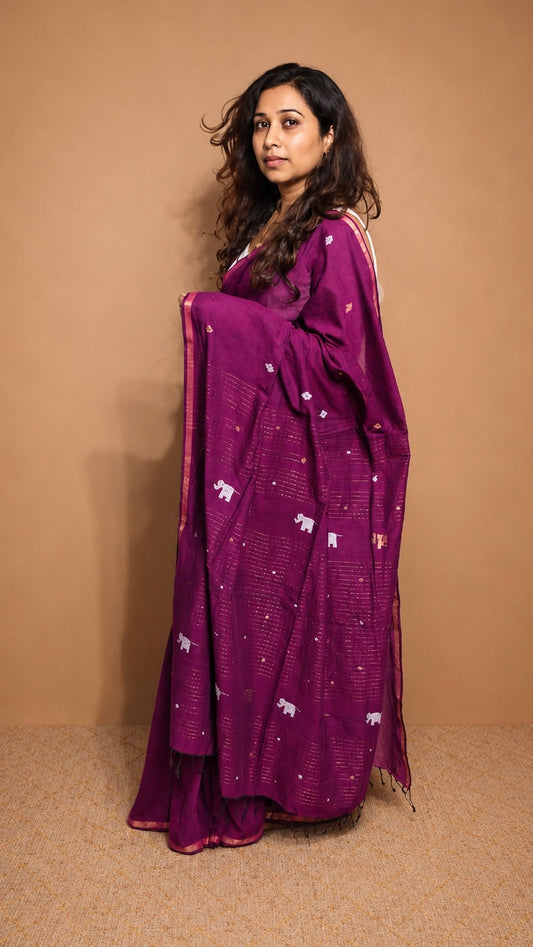 JAMUN — Amethyst Magenta Jamdani Handloom Cotton Saree