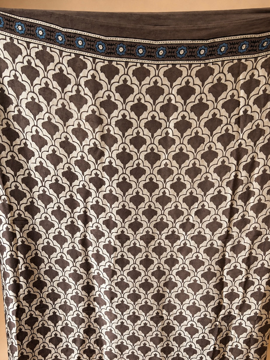 KHAAKI — Brown Ajrakh Hand Block Printed Modal Silk Saree